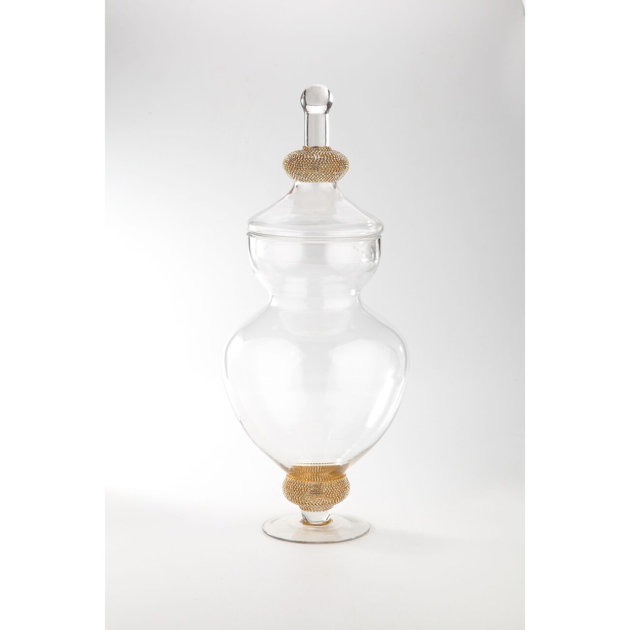 CC Home Furnishings 22" Unique Clear and Gold Kitchen Dish Jar with Finial Lid